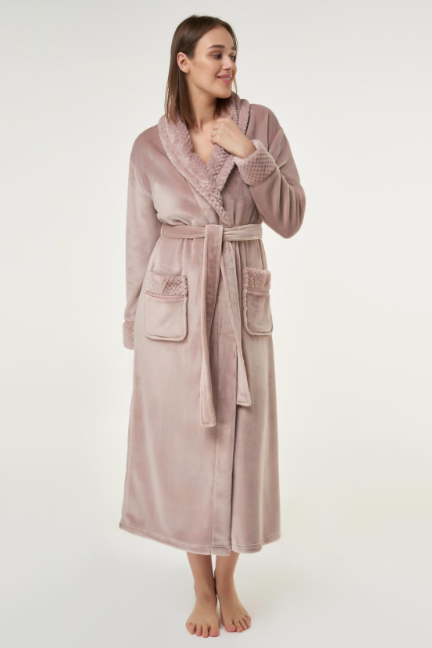 Thick Fleece Long Robe - 'Not Today' Pink With Hoodie - Cotton